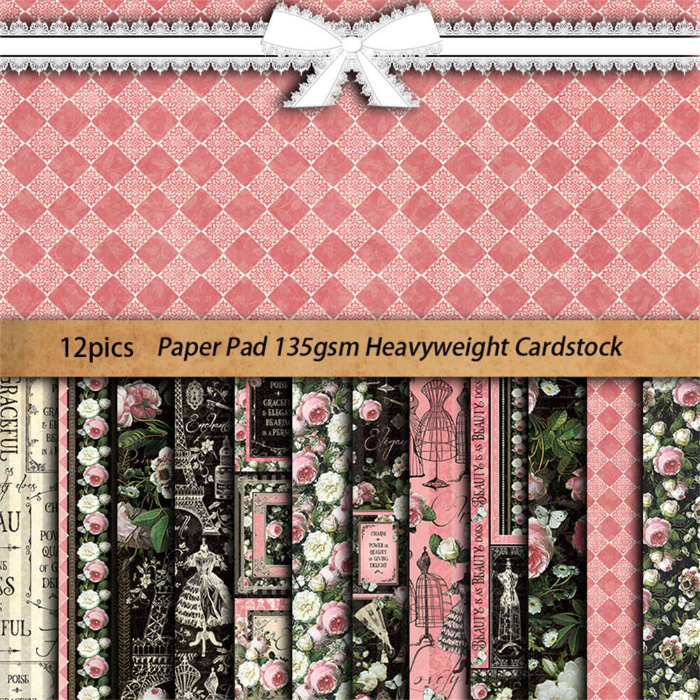 Retro elegant European and American collage material paper 12 Sheets image 2