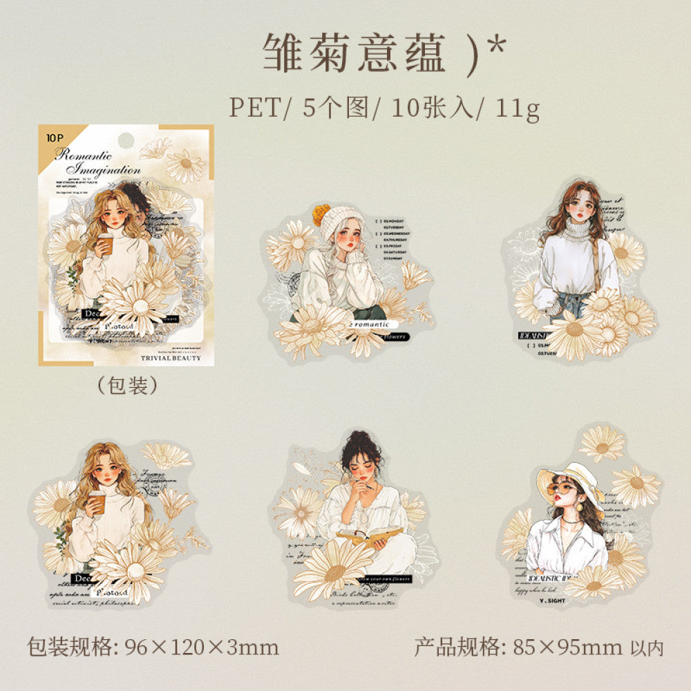 Romantic Fantasy Series DIY Character PET Stickers 6 Types 10 Pcs
