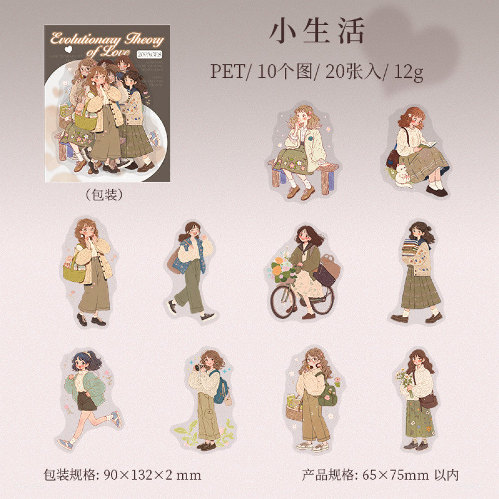 Love Evolution Series Original Character PET Stickers  6 Types 20 Pcs