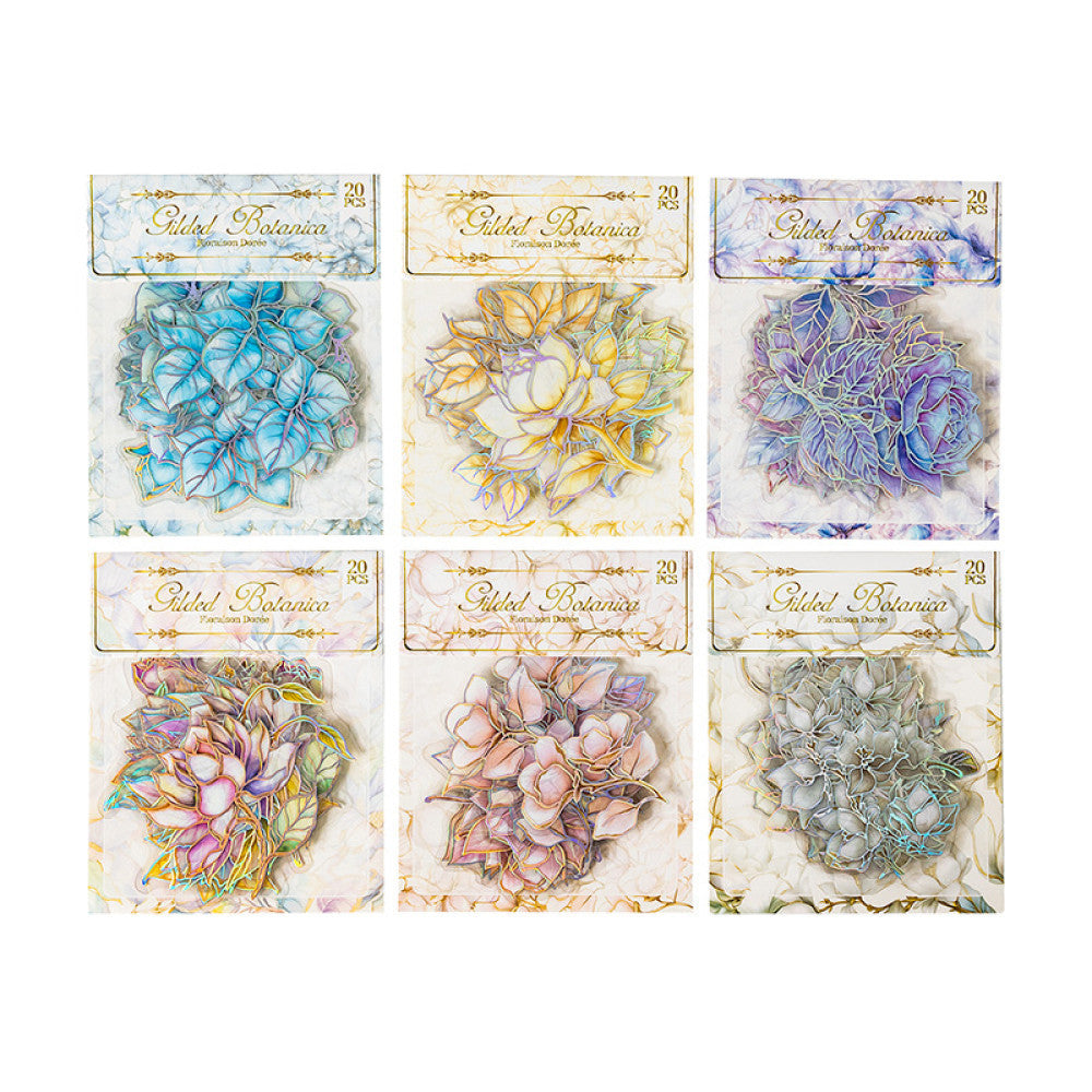 Flower Theme Silver Hot Stamping PET Stickers 6 Styles 20 Pcs image 4