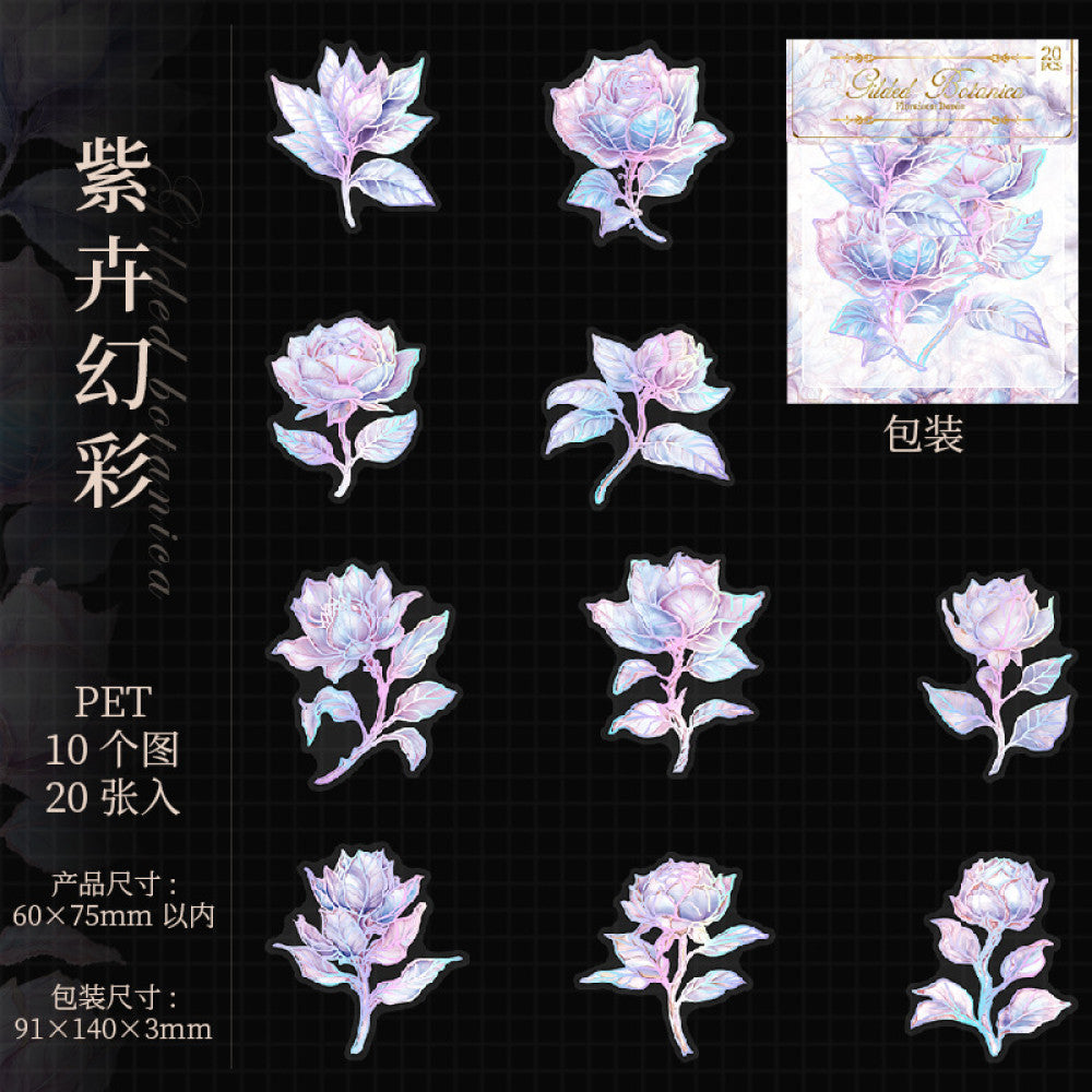 Flower Theme Silver Hot Stamping PET Stickers 6 Styles 20 Pcs image 8