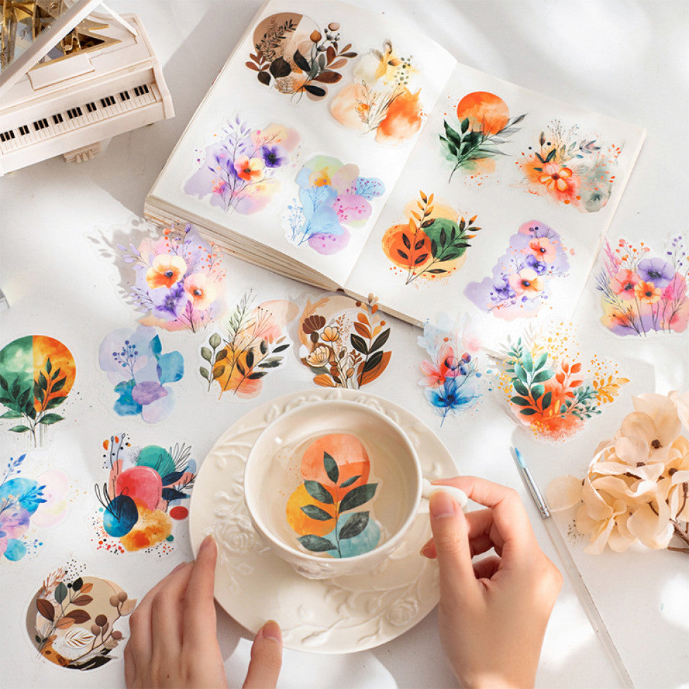 Fog Color Flower Stem Series Watercolor PET Stickers 6 Types 6 Pcs image 0
