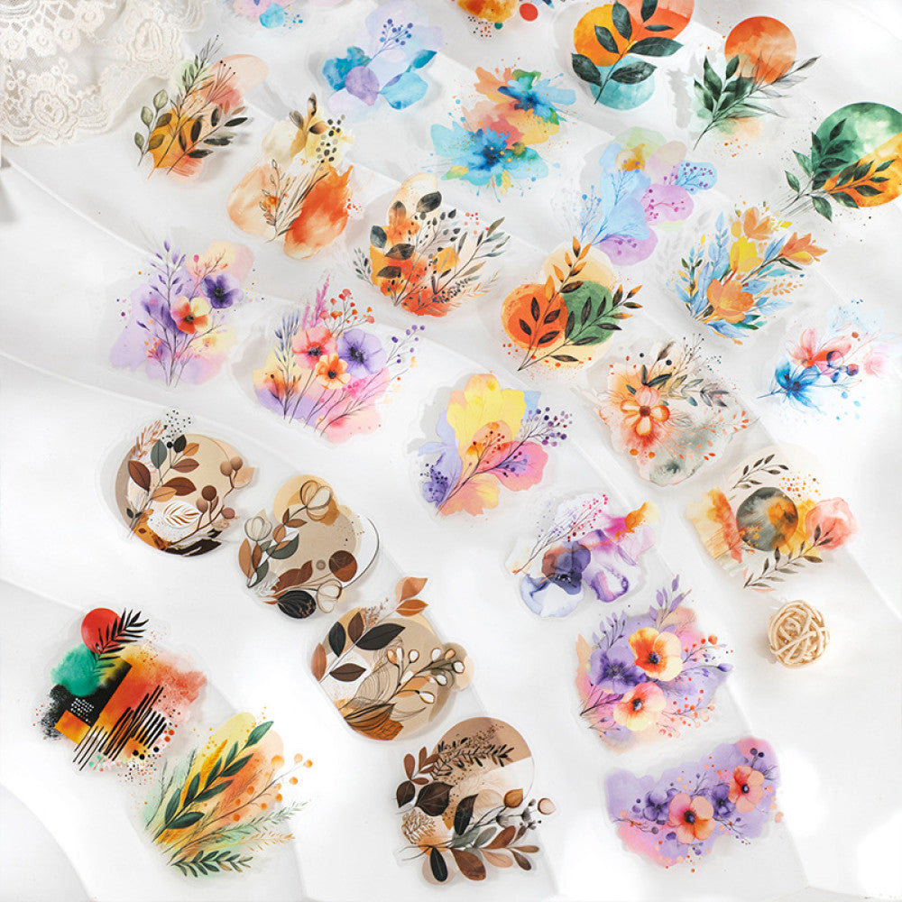 Fog Color Flower Stem Series Watercolor PET Stickers 6 Types 6 Pcs image 1