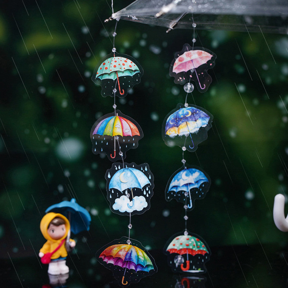 Hold the umbrella in your hand Small sized PET stickers 6 types 50 Pcs image 0