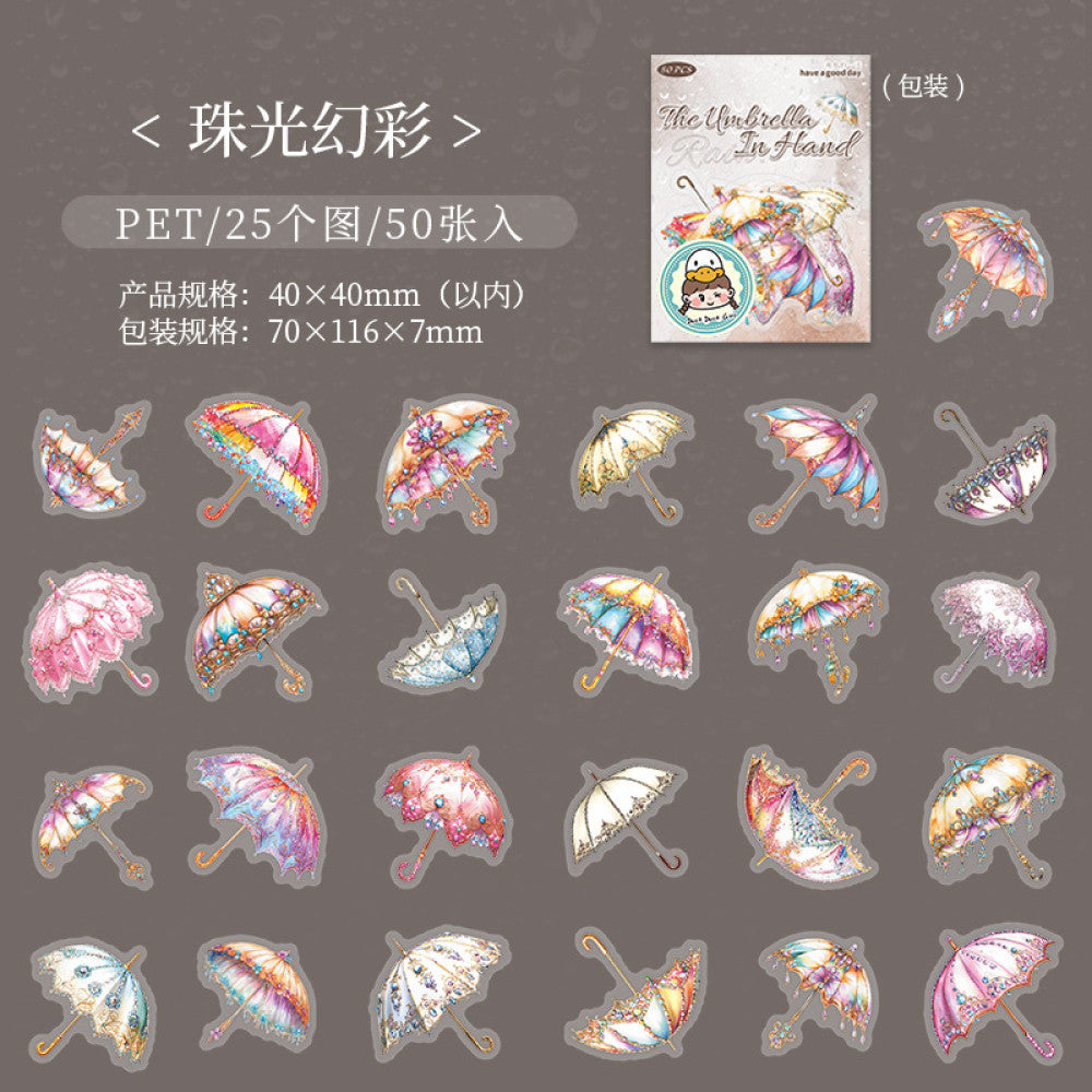 Hold the umbrella in your hand Small sized PET stickers 6 types 50 Pcs image 7