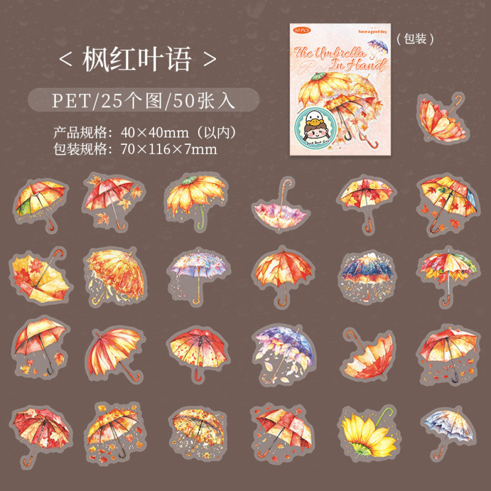 Hold the umbrella in your hand Small sized PET stickers 6 types 50 Pcs