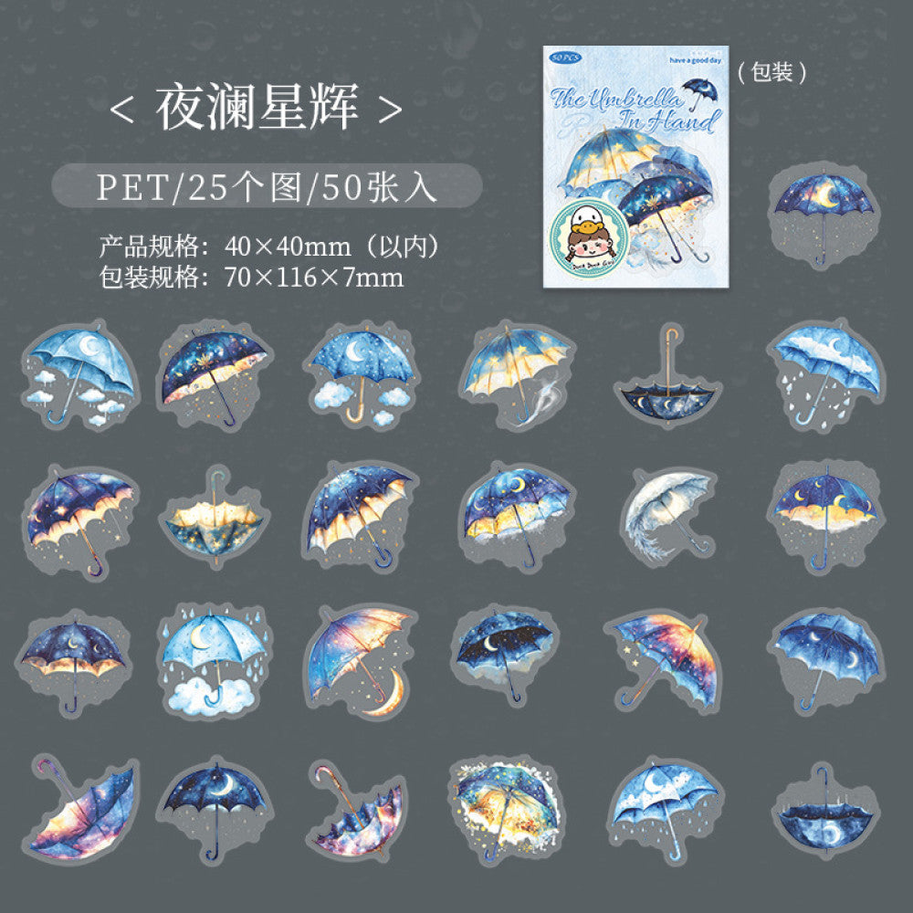 Hold the umbrella in your hand Small sized PET stickers 6 types 50 Pcs