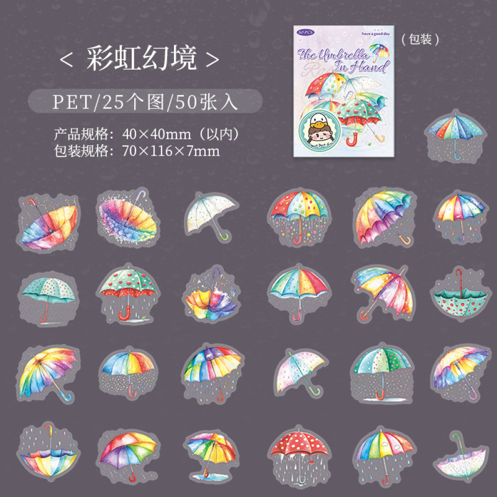 Hold the umbrella in your hand Small sized PET stickers 6 types 50 Pcs image 10