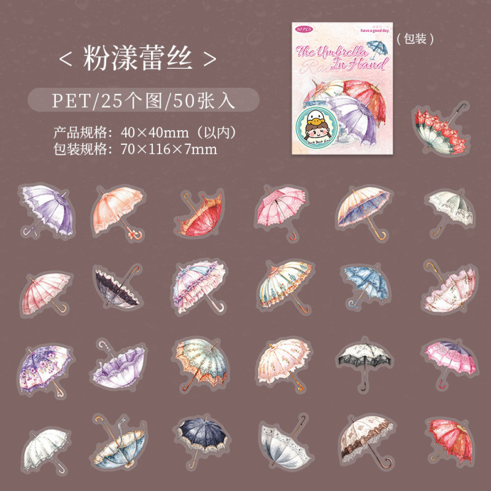 Hold the umbrella in your hand Small sized PET stickers 6 types 50 Pcs