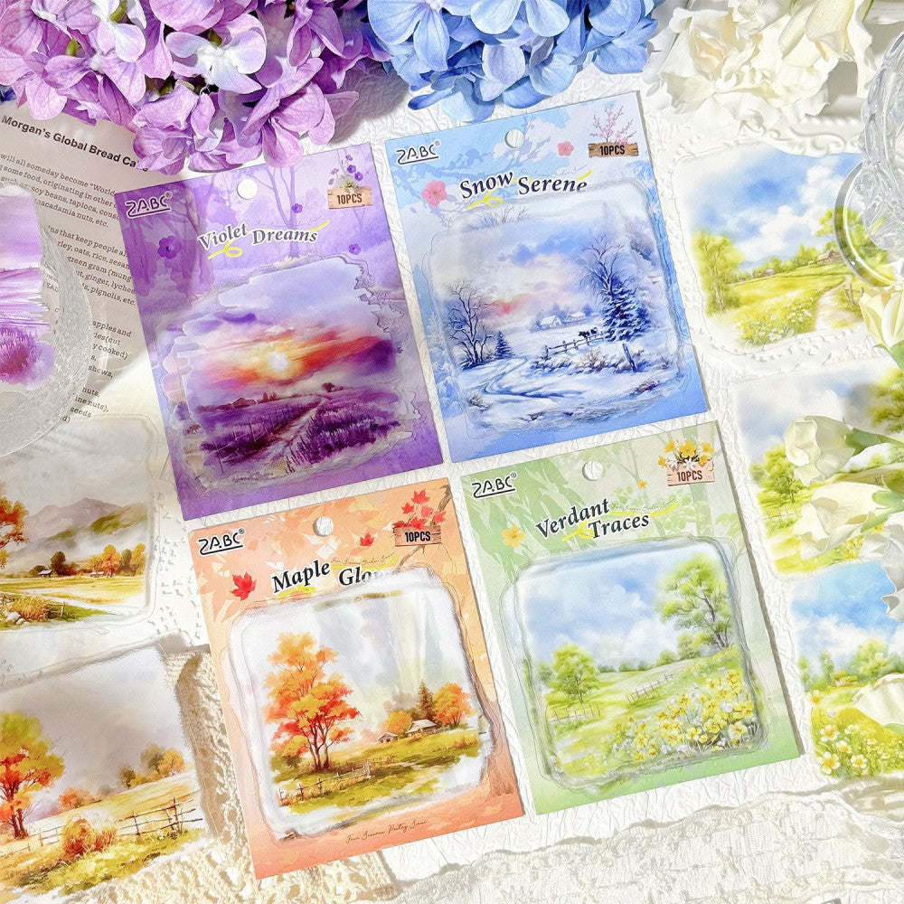 Natural Landscape Four Seasons Theme Scenery PET stickers 4 Types 10 Pcs image 1