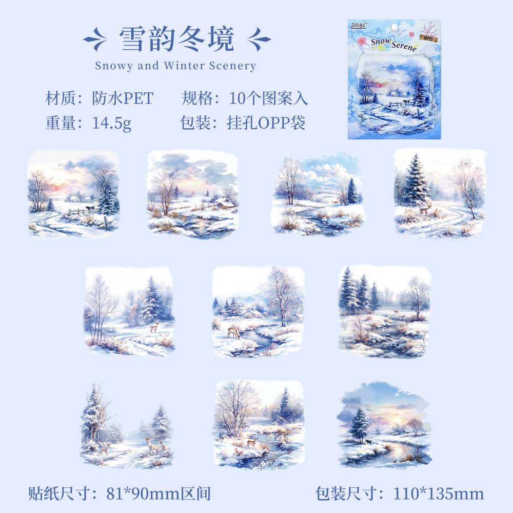 Natural Landscape Four Seasons Theme Scenery PET stickers 3 Types 10 Pcs
