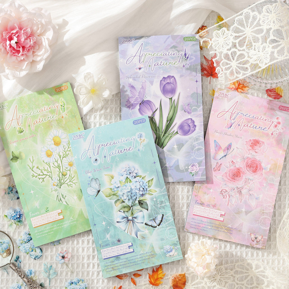 Flower Theme Collage Matte Double layer PET Sticker Book 4 Types 20 Sheets image 1