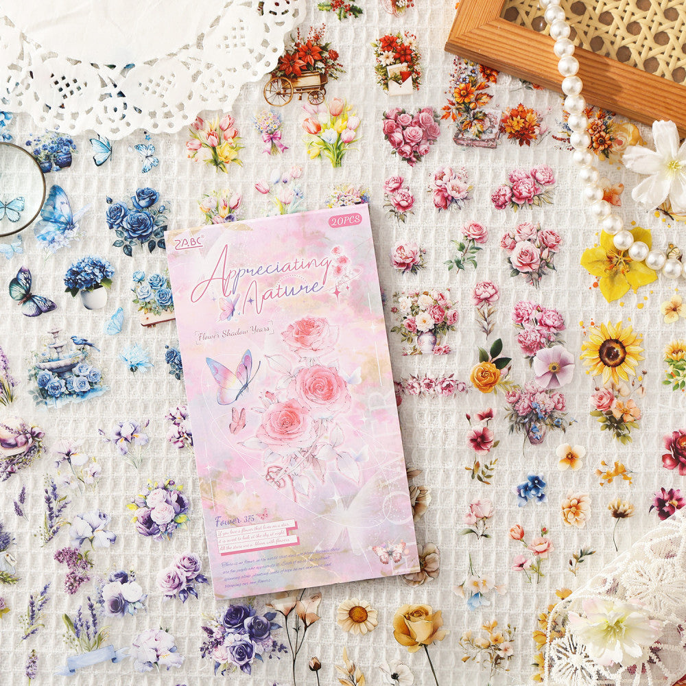 Flower Theme Collage Matte Double layer PET Sticker Book 4 Types 20 Sheets image 2