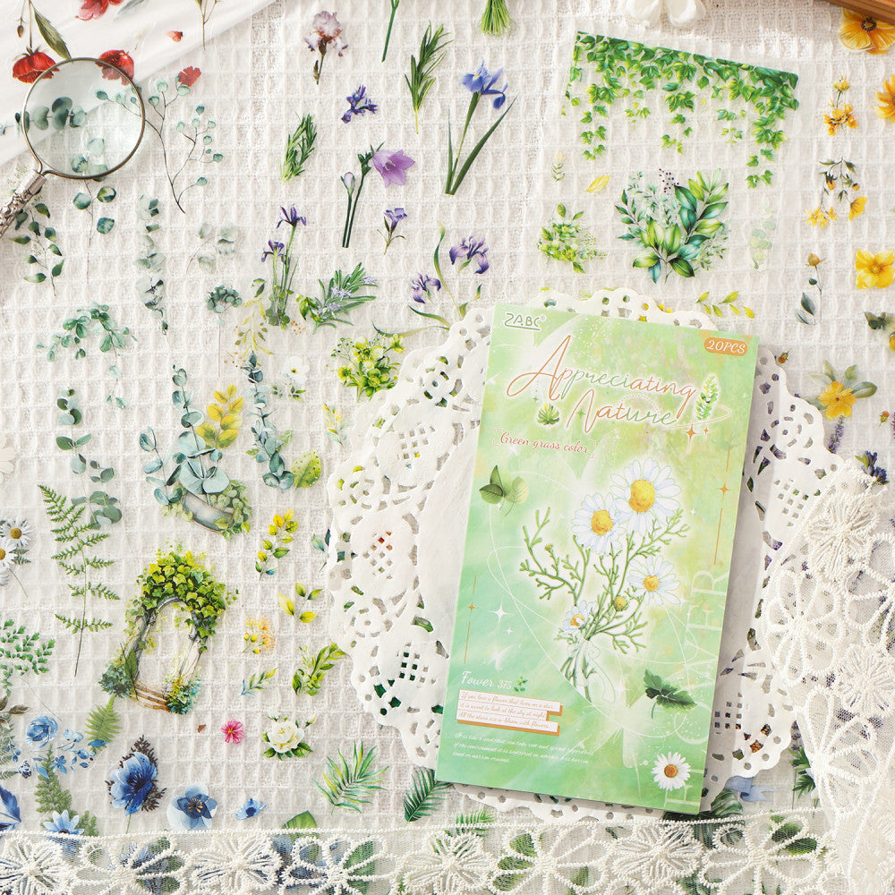 Flower Theme Collage Matte Double layer PET Sticker Book 4 Types 20 Sheets image 3