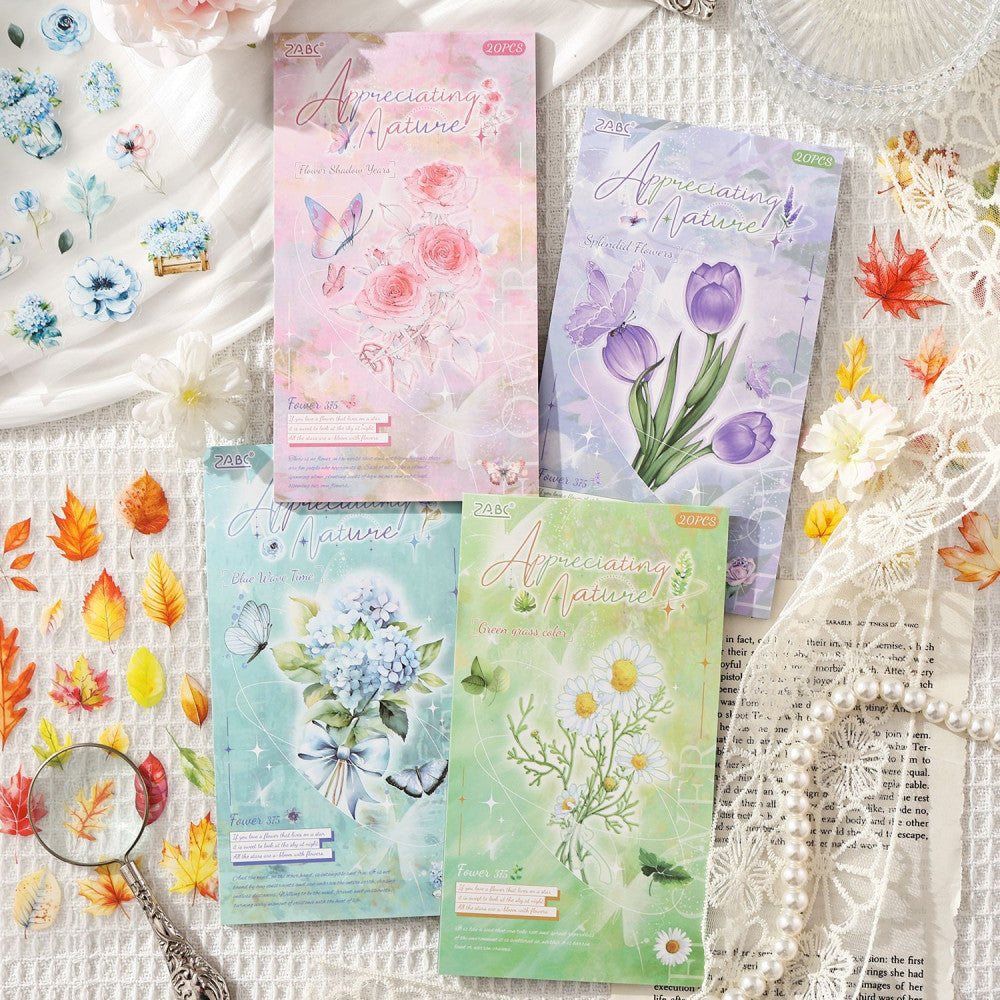 Flower Theme Collage Matte Double layer PET Sticker Book 4 Types 20 Sheets image 4