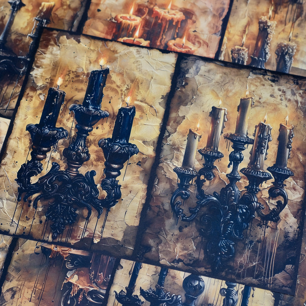 Junk Journal Retro Gothic Flame Candlestick Background Paper Hand Booklet Wrapping Valley Beauty Photography Decoration Material image 4