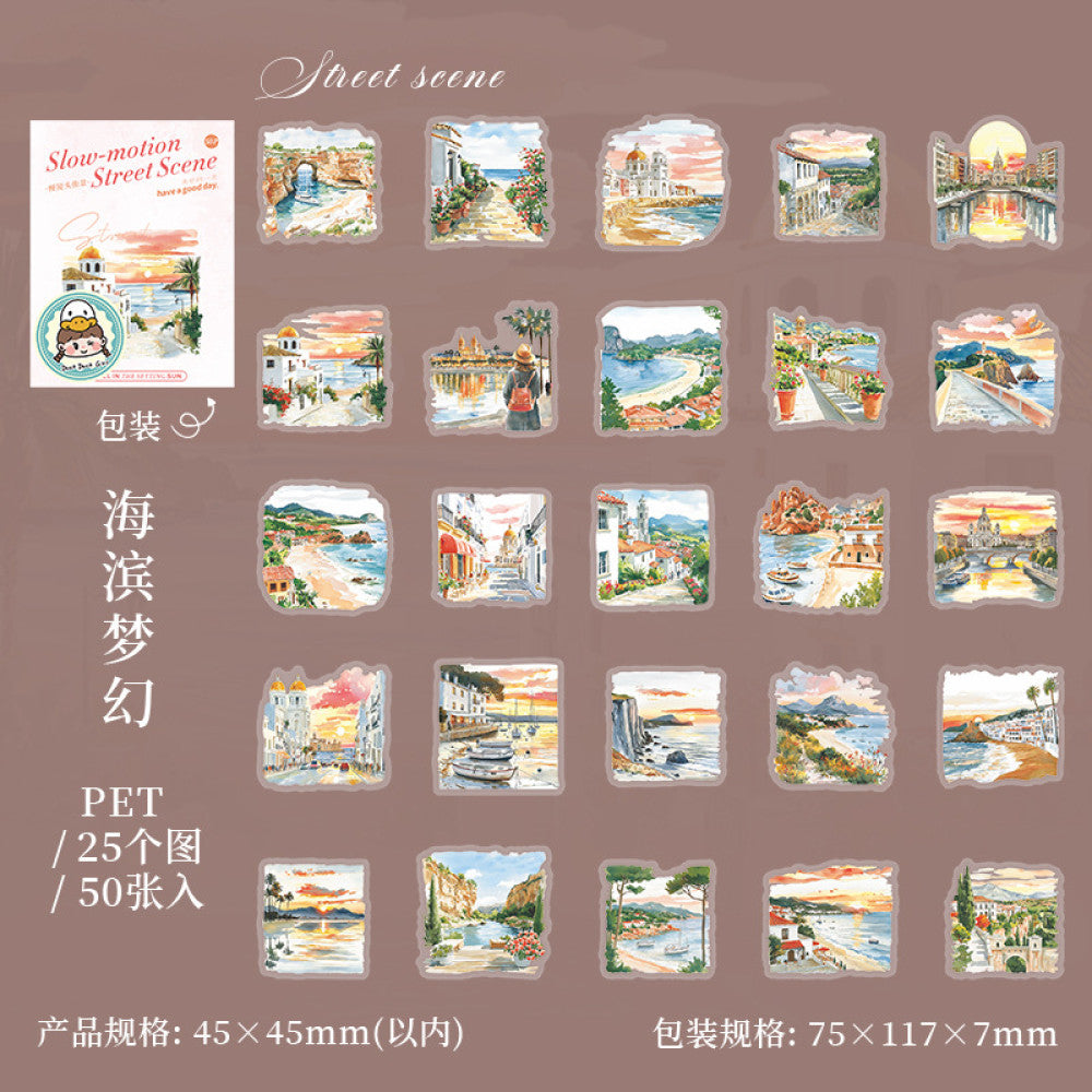 Slow Motion Street Scene=Small Size Landscape Sticker Pack 6 Types