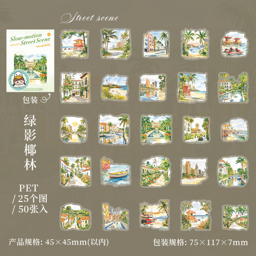 Slow Motion Street Scene=Small Size Landscape Sticker Pack 6 Types