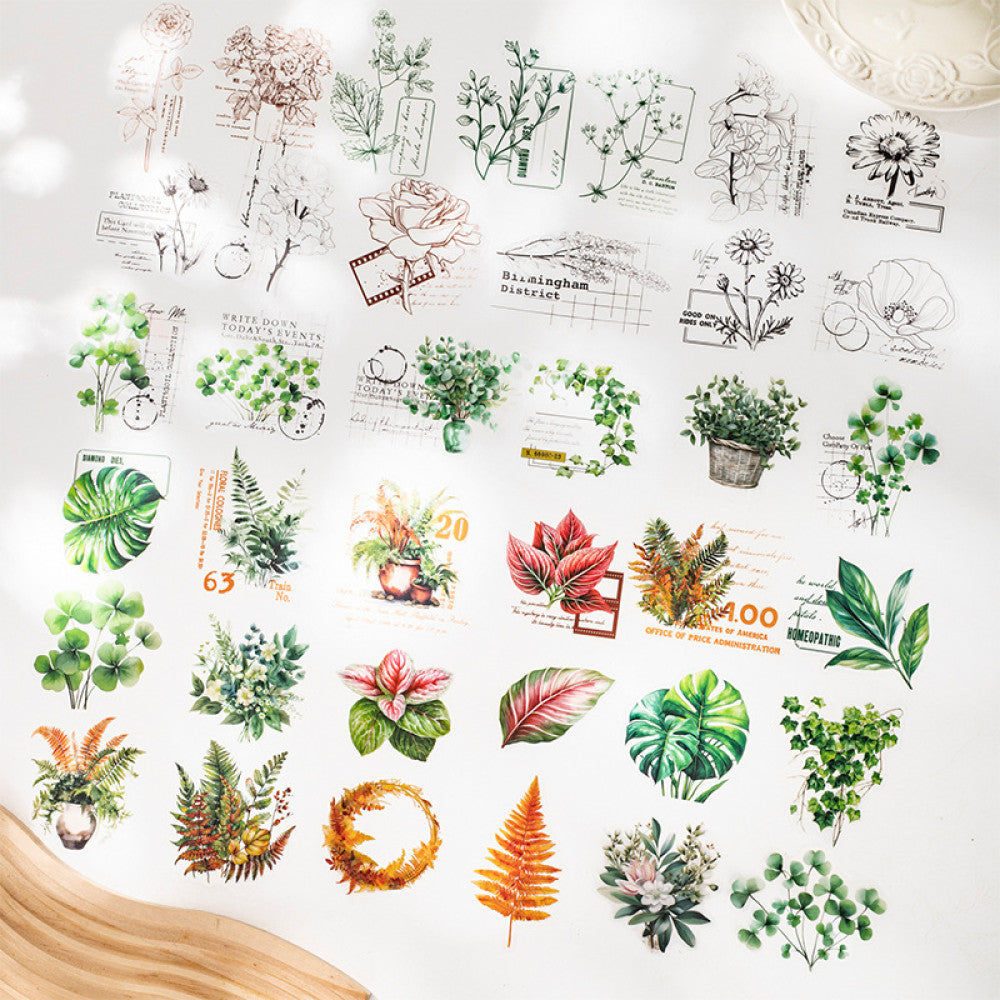 Plant Collage Base Material PET Stickers 6 Types 15 Pcs image 0
