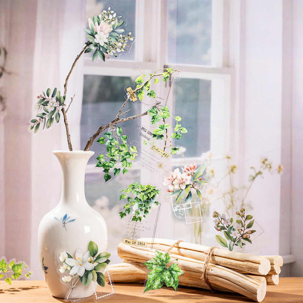 Plant Collage Base Material PET Stickers 6 Types 15 Pcs image 1