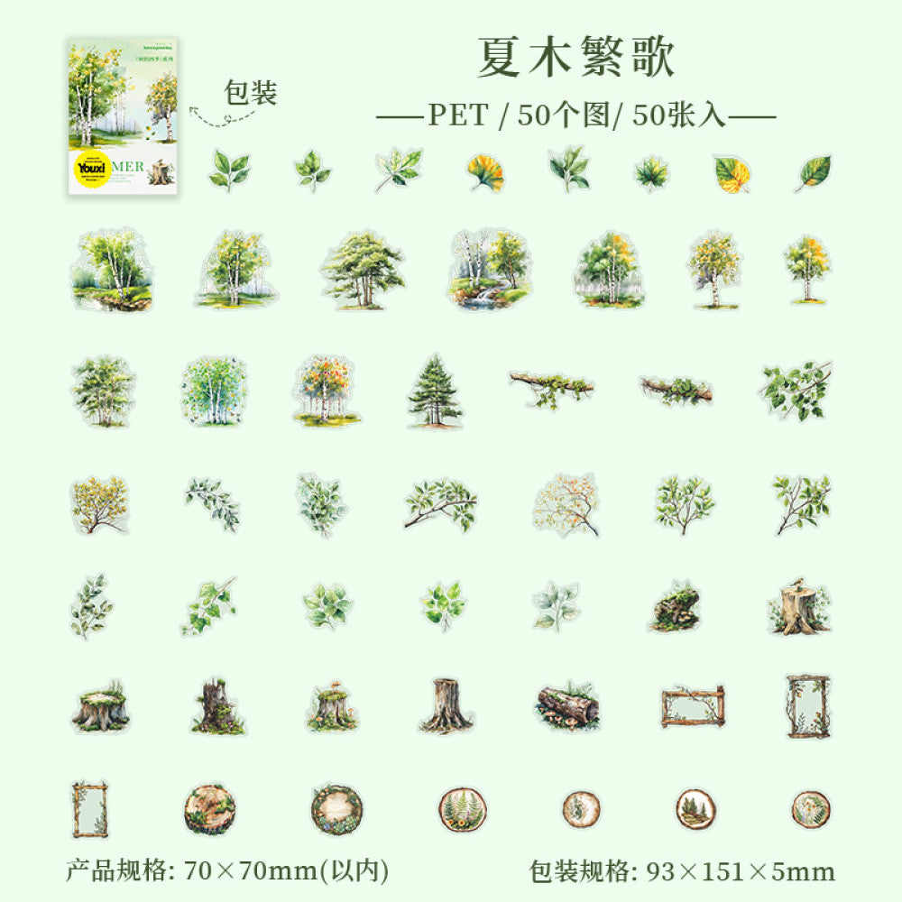 Tree Seasons Series Tree Landscaping PET Sticker Pack 4 Types 50 Pcs