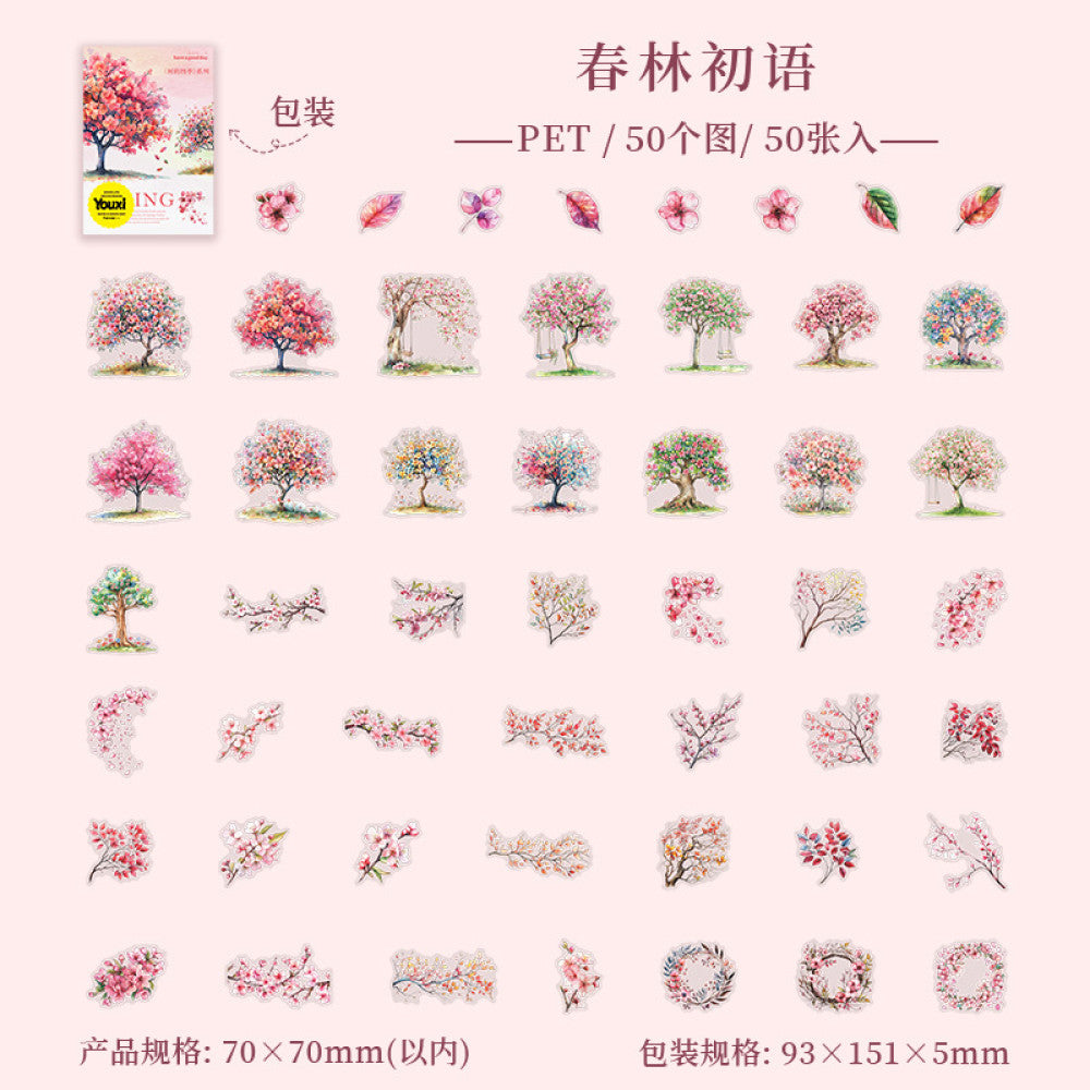 Tree Seasons Series Tree Landscaping PET Sticker Pack 4 Types 50 Pcs