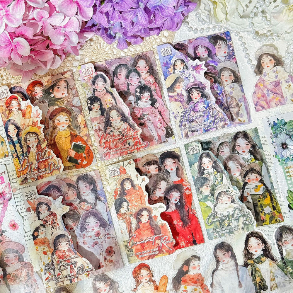 Soft Wind Shadow Series Character PET Stickers 6 Types 20 Pcs image 3