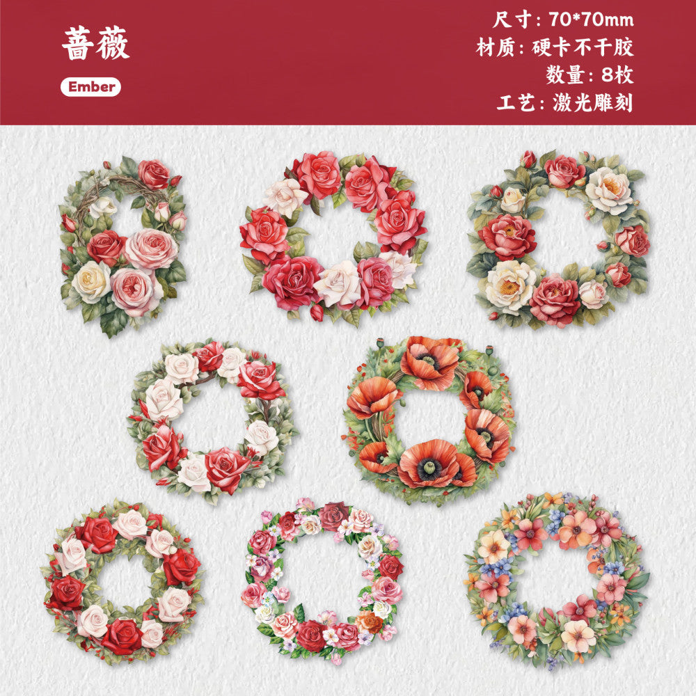 Wreath series hard card sticker pack 6 types 8 Pcs