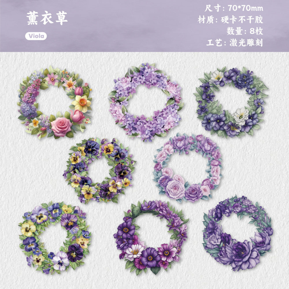 Wreath series hard card sticker pack 6 types 8 Pcs