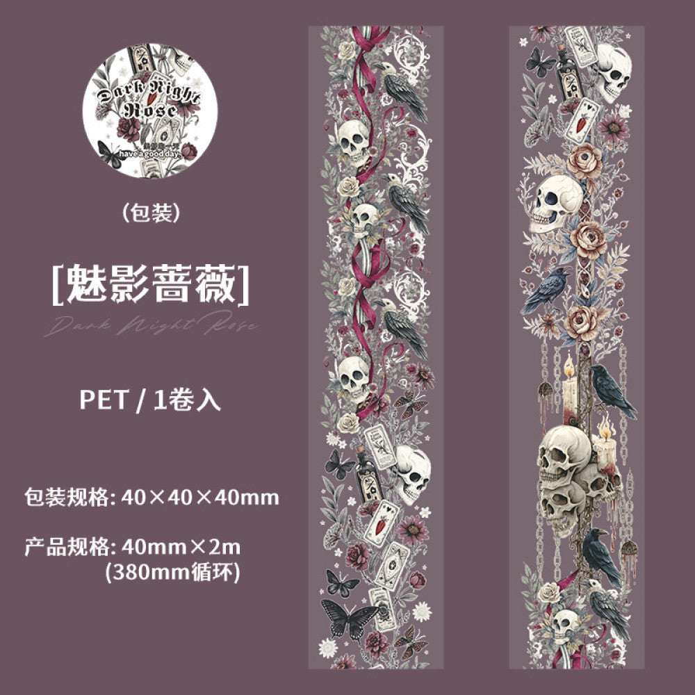 Dark Night Rose Series Gothic Theme PET Tape 6 Types 4cm / 2m