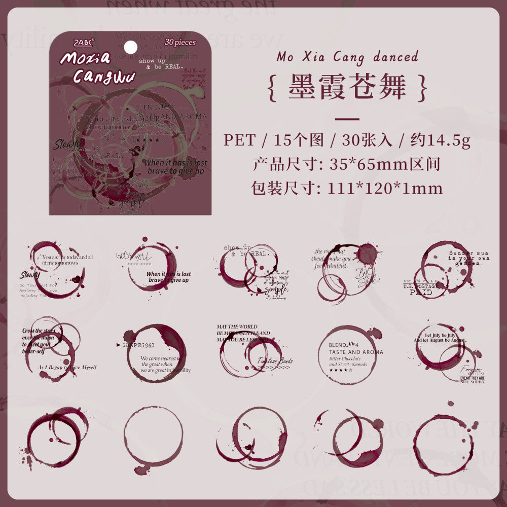 Misty Rain and Flowing Light Series PET Stickers 6 Types 30 Pcs