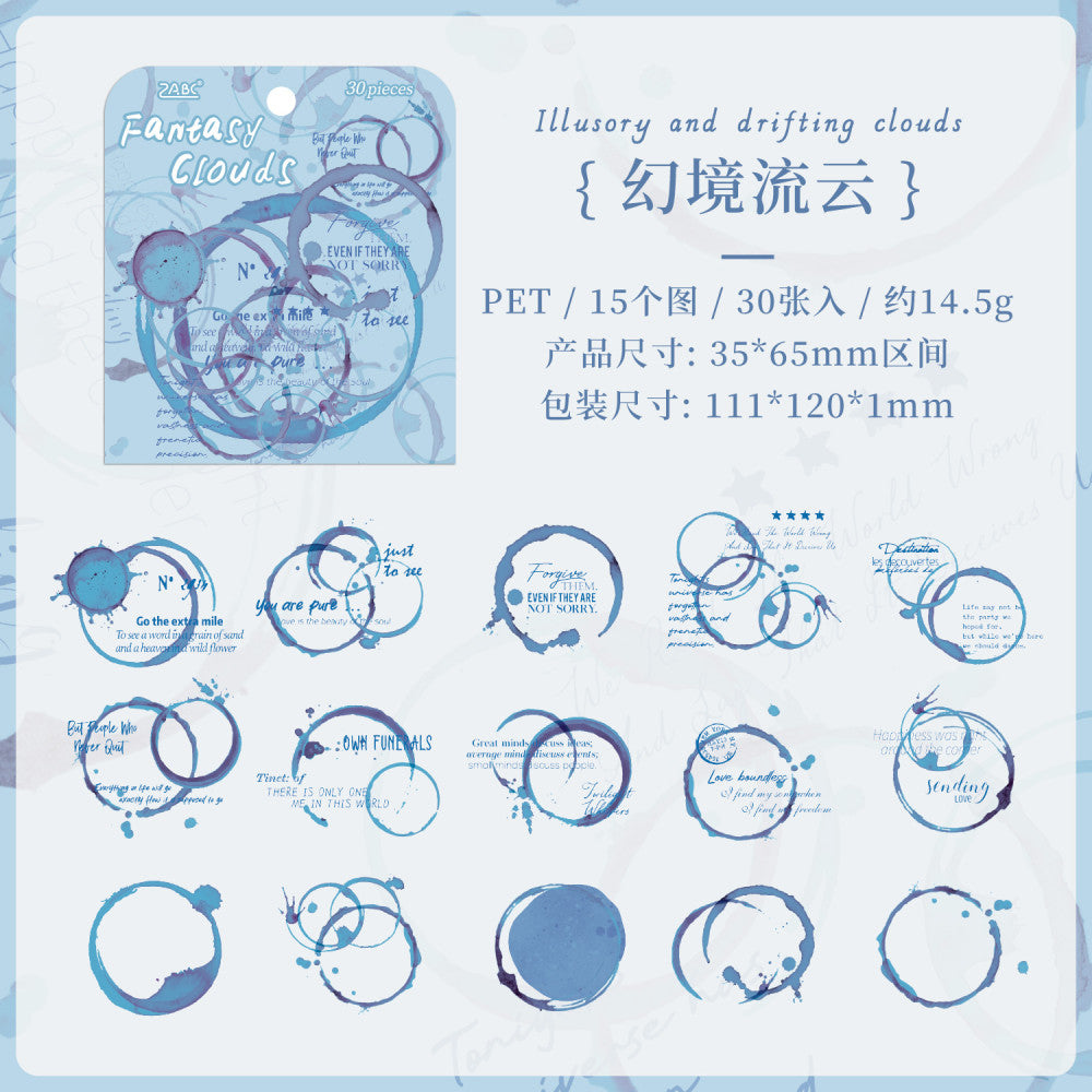 Misty Rain and Flowing Light Series PET Stickers 6 Types 30 Pcs