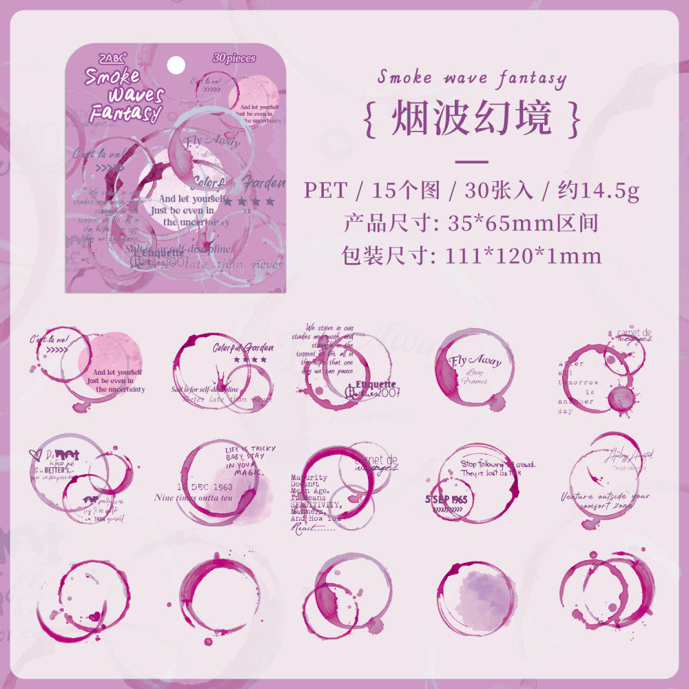 Misty Rain and Flowing Light Series PET Stickers 6 Types 30 Pcs