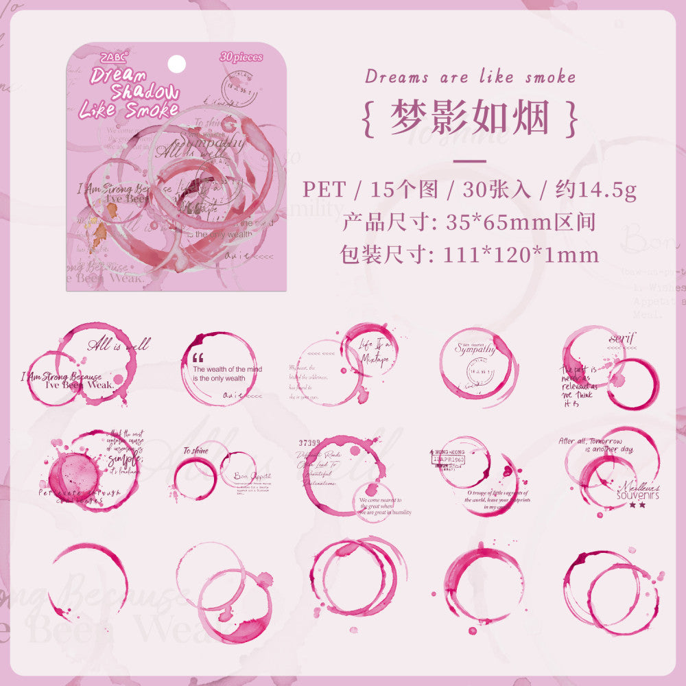 Misty Rain and Flowing Light Series PET Stickers 6 Types 30 Pcs