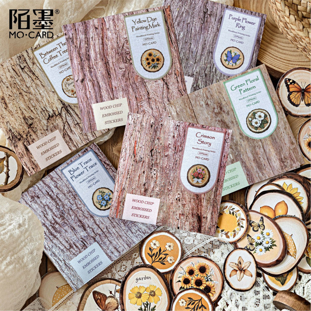 Wood Chip Print Series Retro Paper Stickers 6 Styles 15 Pcs image 2