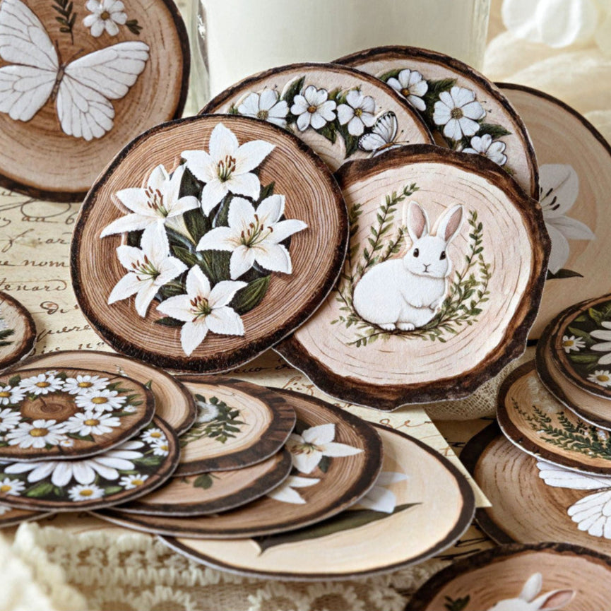 Wood Chip Print Series Retro Paper Stickers 6 Styles 15 Pcs image 3