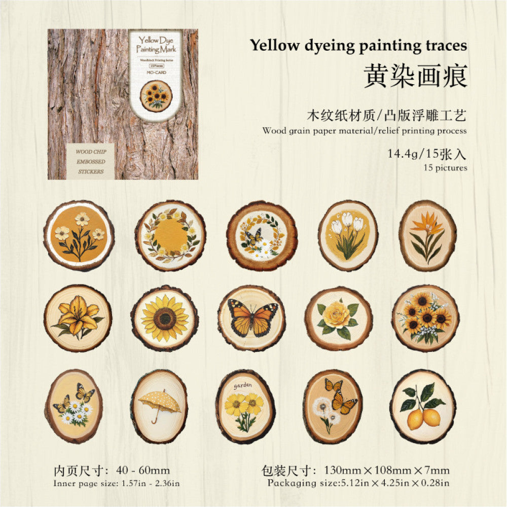 Wood Chip Print Series Retro Paper Stickers 6 Styles 15 Pcs