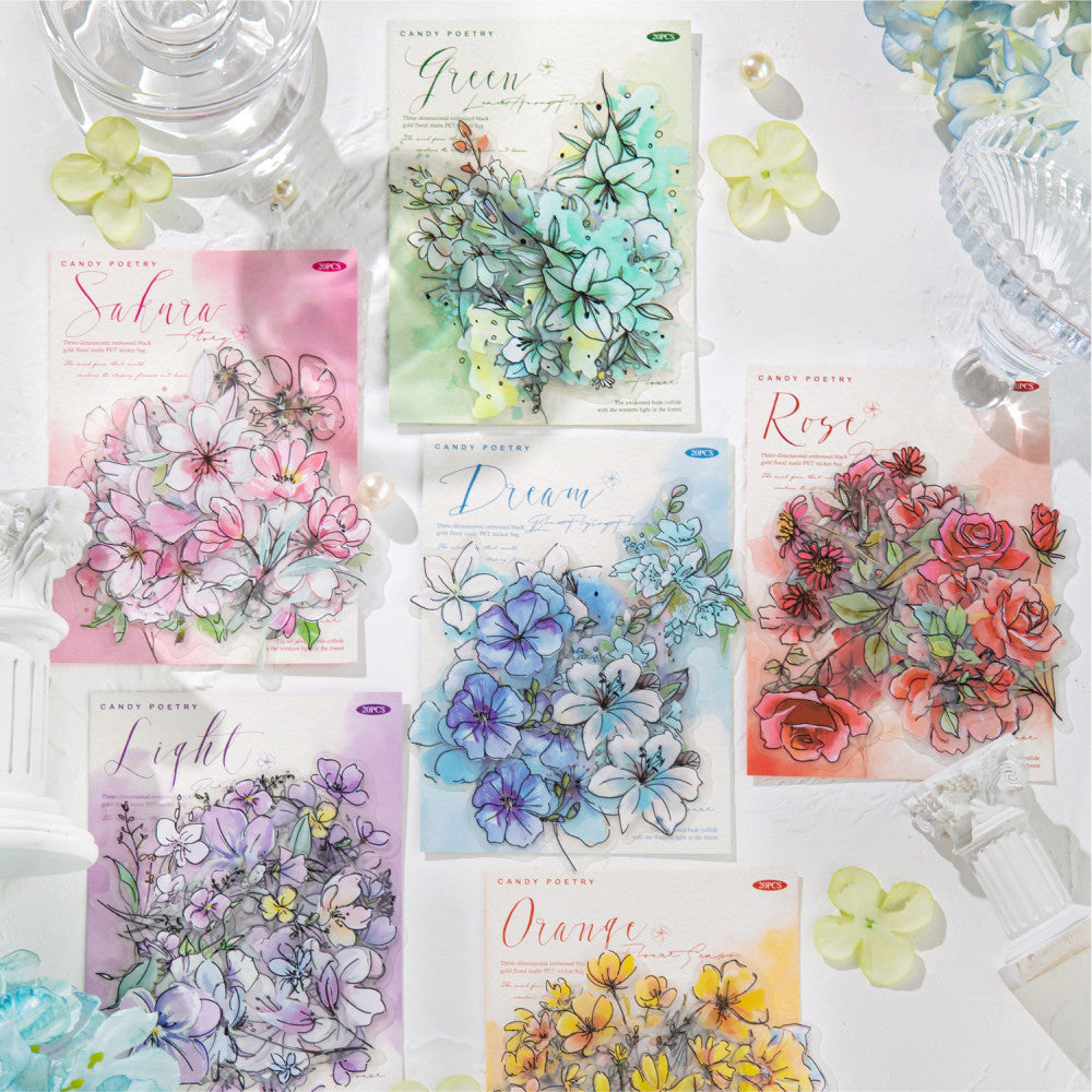 Flower Dream Series PET Stickers 6 Styles 20 Sheets image 1