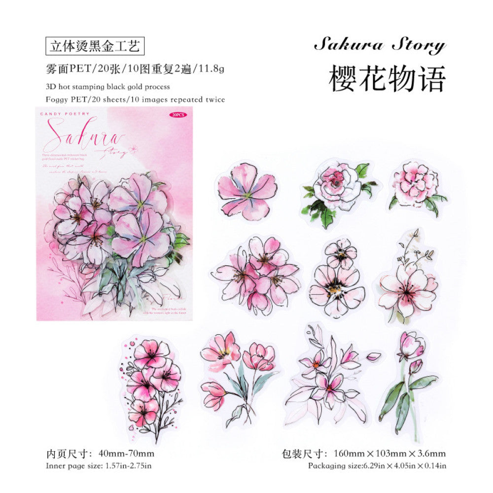 Flower Dream Series PET Stickers 6 Styles 20 Sheets image 5