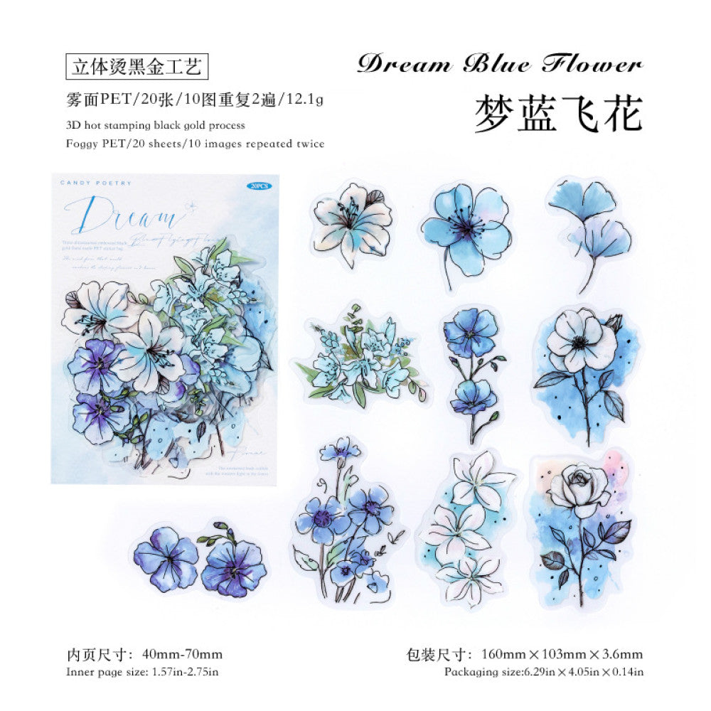 Flower Dream Series PET Stickers 6 Styles 20 Sheets