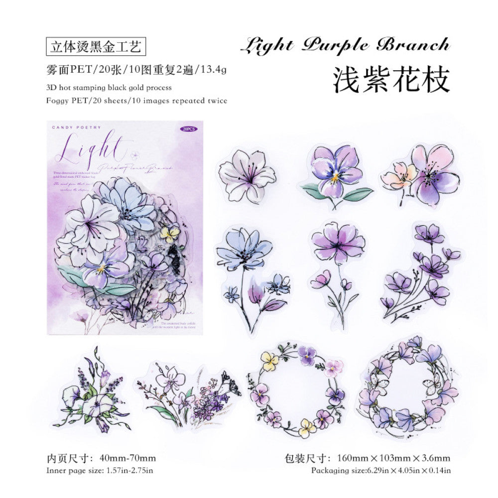 Flower Dream Series PET Stickers 6 Styles 20 Sheets