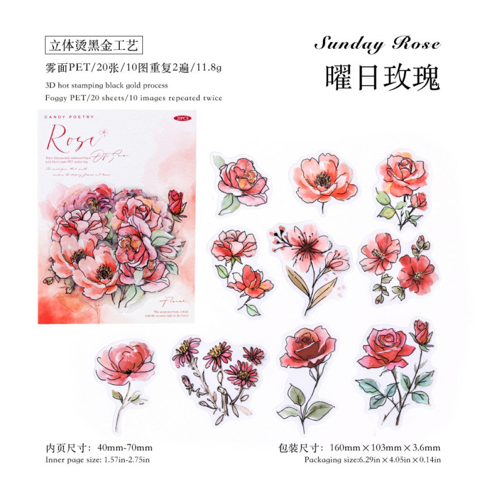Flower Dream Series PET Stickers 6 Styles 20 Sheets