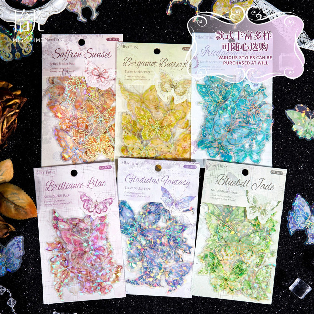 Quartz butterfly series PET stickers 6 Types 20 Pcs image 0