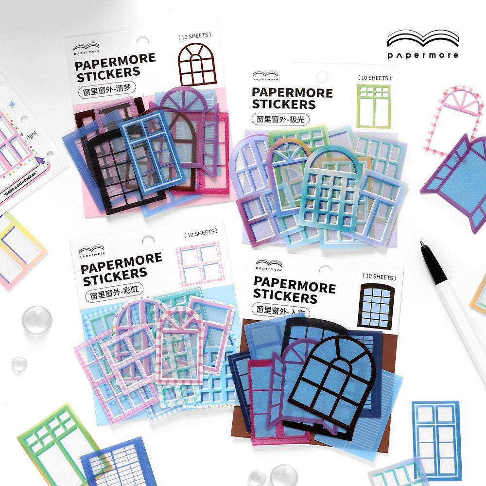 Window Series Matte PET Sticker Pack 4 Types 10 Pcs image 1