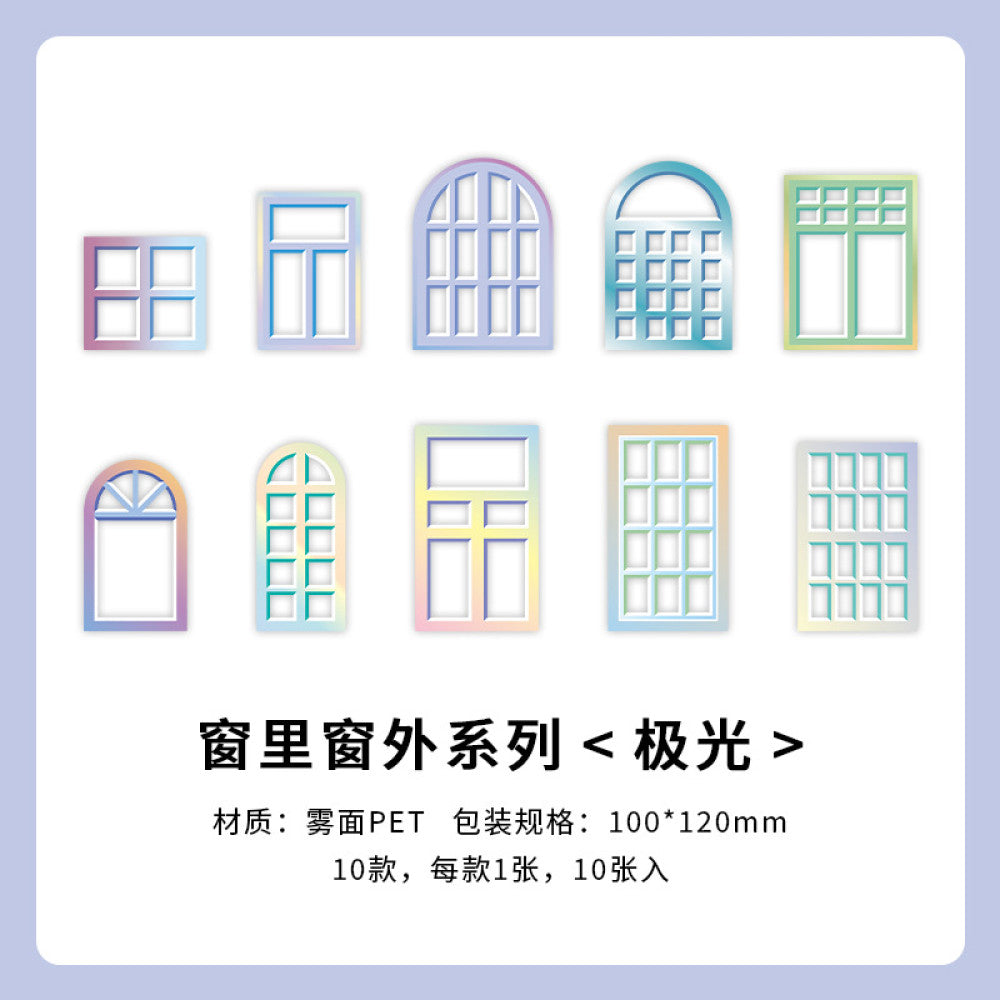 Window Series Matte PET Sticker Pack 4 Types 10 Pcs