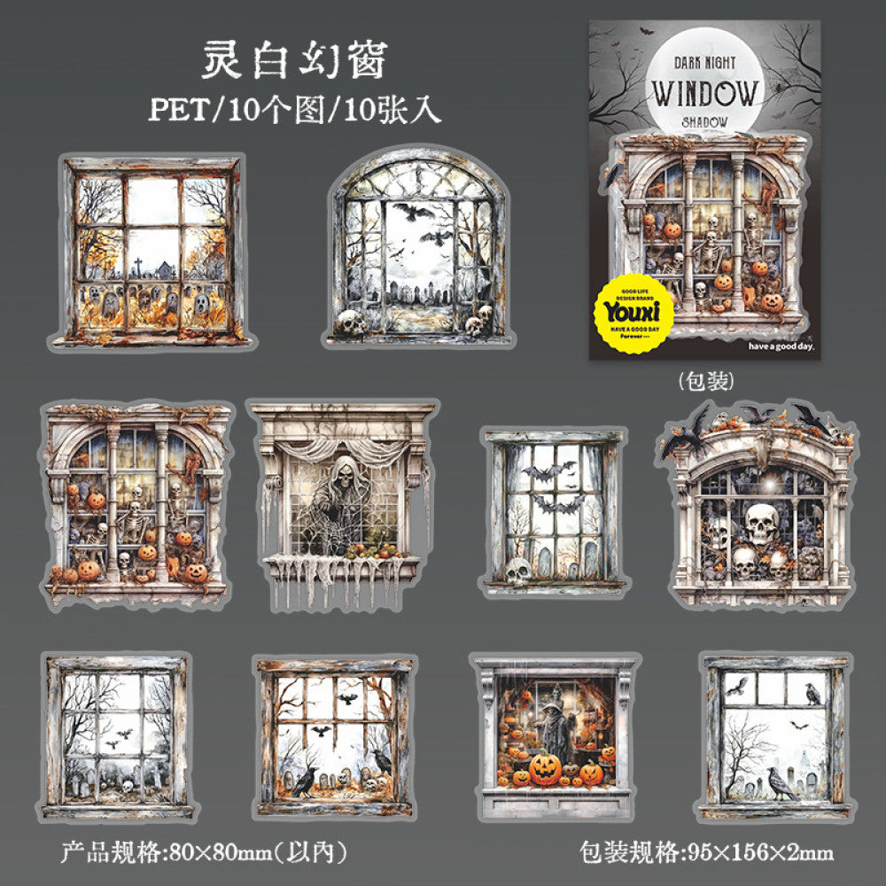 Dark Night Window Shadow Series Gothic PET Stickers 10 Sheets