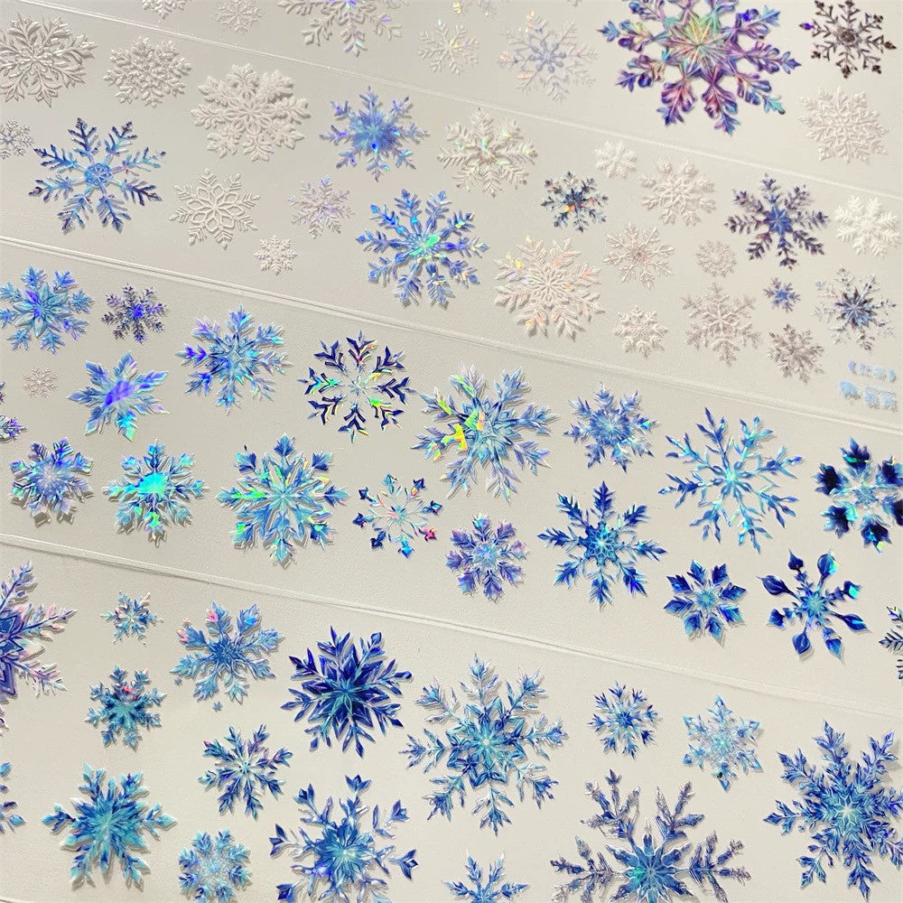 Blue White Snowflake PET tape 6cm 1m image 1