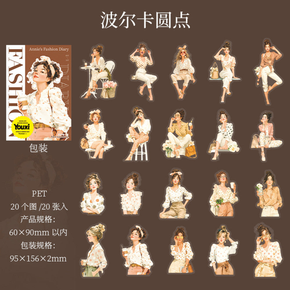 Fashion Diary Characters PET Stickers 20 Sheets 6 Types
