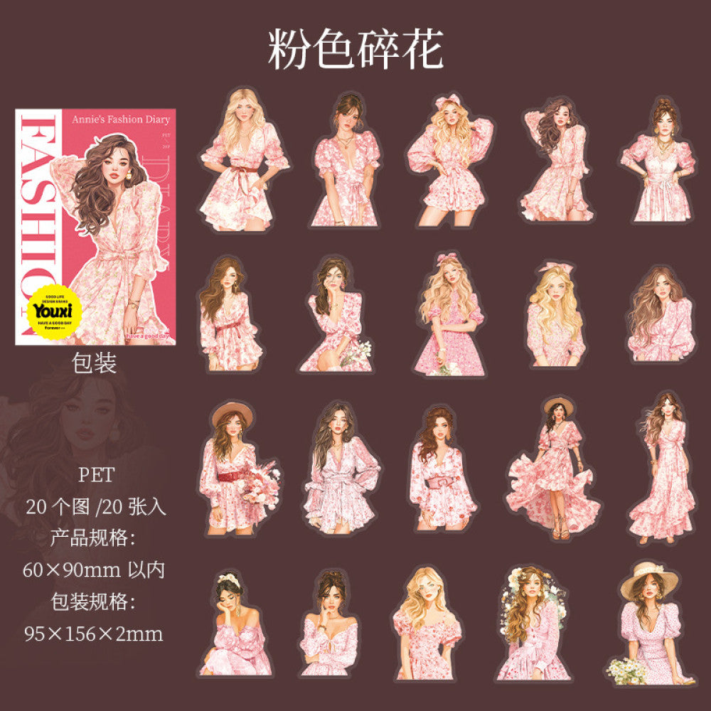Fashion Diary Characters PET Stickers 20 Sheets 6 Types