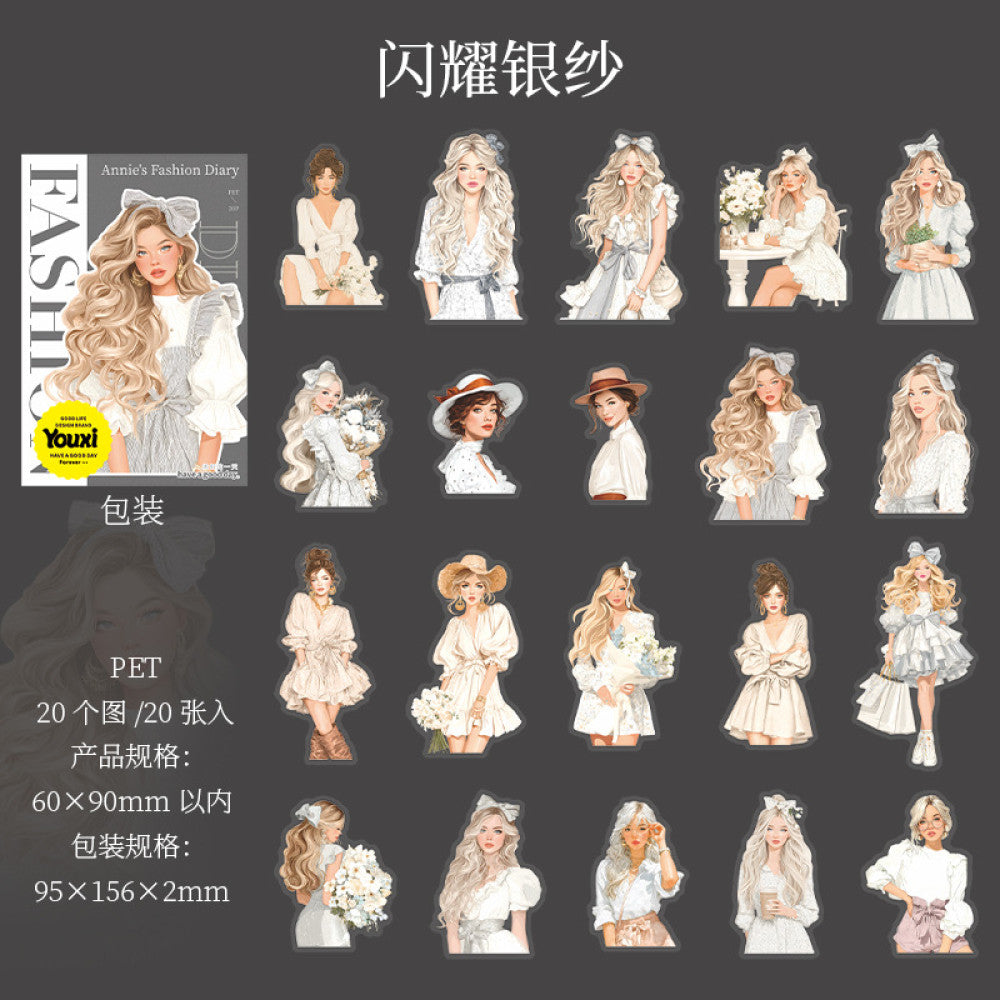 Fashion Diary Characters PET Stickers 20 Sheets 6 Types image 7